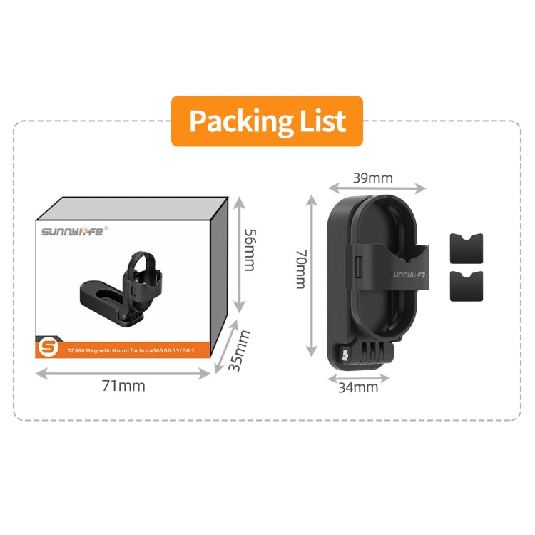 For Insta360 GO3 / GO 3S Sunnylife 360 Rotation Foldable Magnetic Mount  - Black