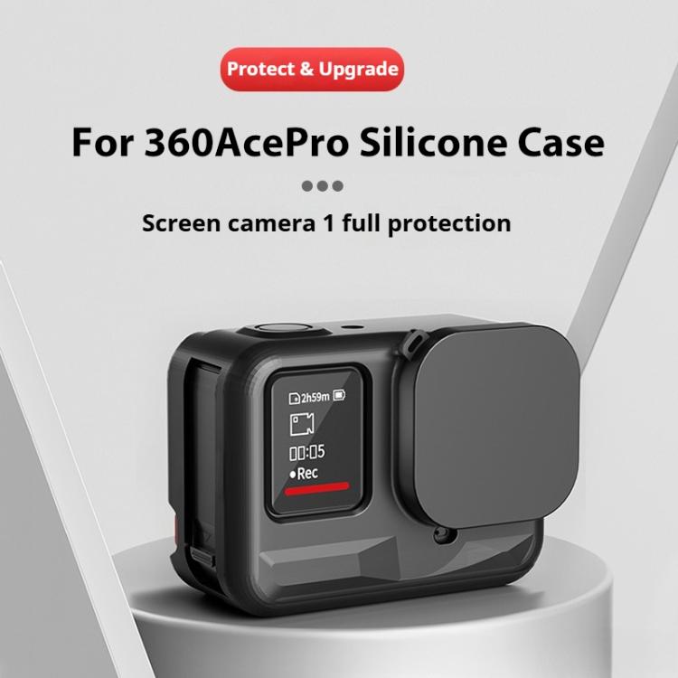 For Insta360 Ace Pro Silicone Protective Case with Wrist Strap & Lens Cover  - Black
