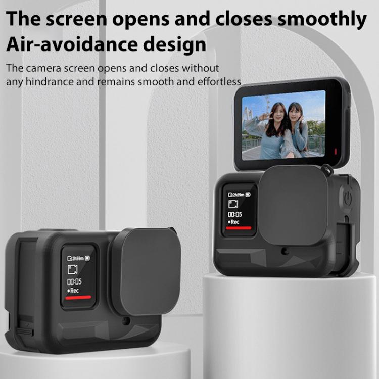 For Insta360 Ace Pro Silicone Protective Case with Wrist Strap & Lens Cover  - Black