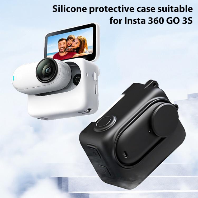 For Insta360 GO 3S Camera Charging Case Silicone Case with Lens Cap & Strap  - Black