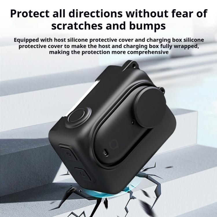 For Insta360 GO 3S Camera Charging Case Silicone Case with Lens Cap & Strap  - Black