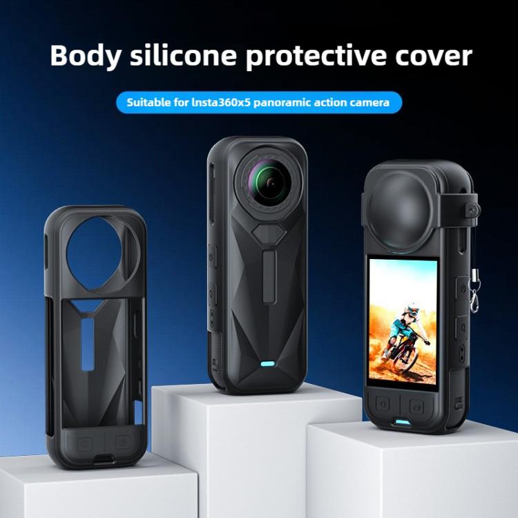 For Insta360 X5 Camera Body Cover Silicone Case with Lens Cover  - Black