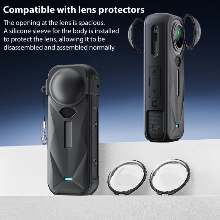 For Insta360 X5 Camera Body Cover Silicone Case with Lens Cover  - Black