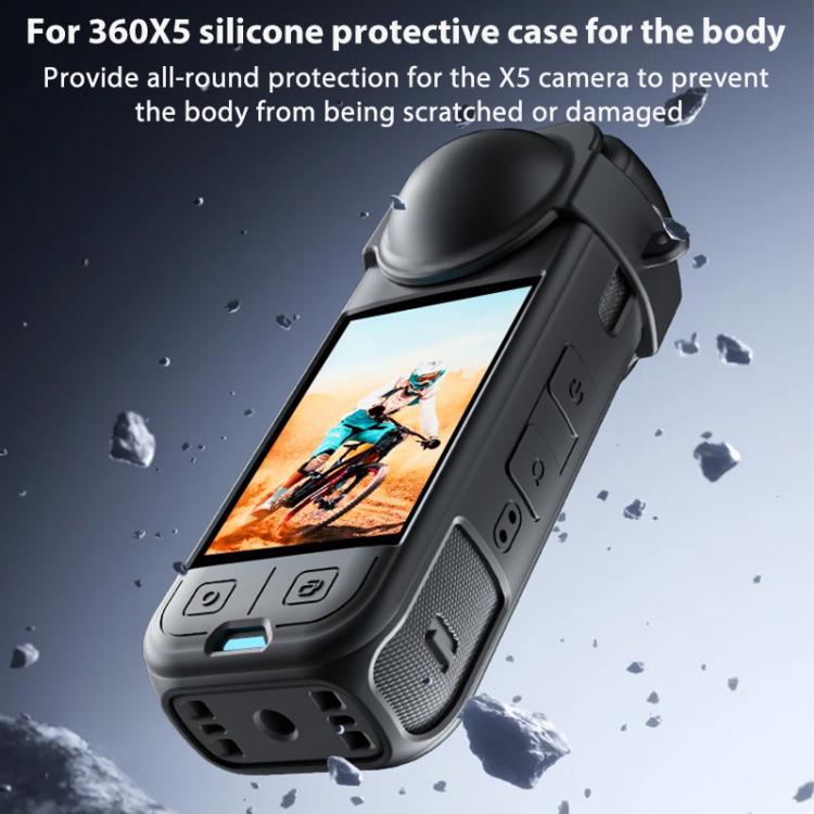 For Insta360 X5 Camera Body Cover Silicone Case with Lens Cover  - Black