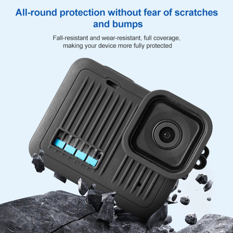 For GoPro HERO 2024 Silicone Protective Case Side Interface Cover with Wrist Strap & Lens Cover  - Black