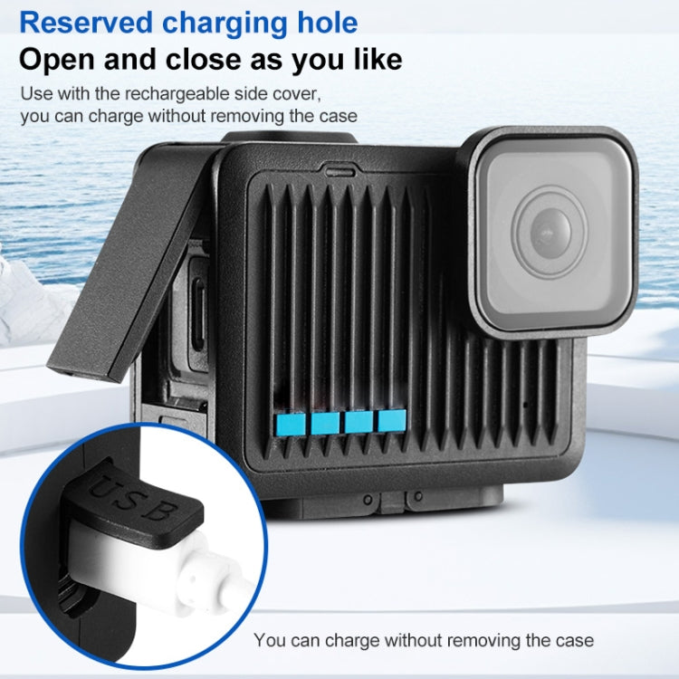 For GoPro HERO 2024 Silicone Protective Case Side Interface Cover with Wrist Strap & Lens Cover  - Black