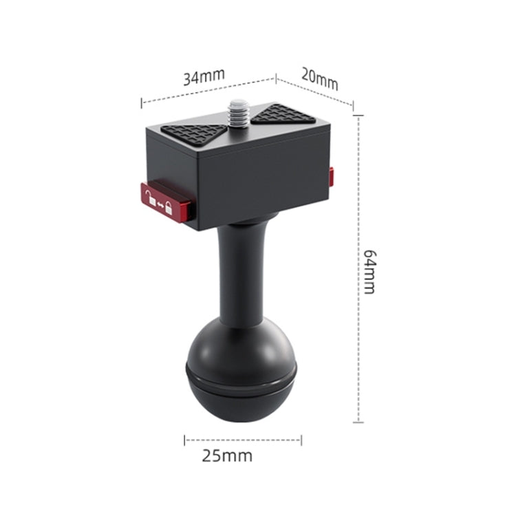 25mm Headball Metal Quick Release Base Adapter for GoPro, Insta360, DJI and Other Action Cameras  - Black