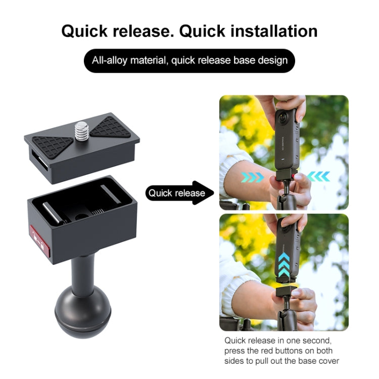 Metal Quick Release Base Adapter for GoPro, Insta360, DJI and Other Action Cameras  - Black