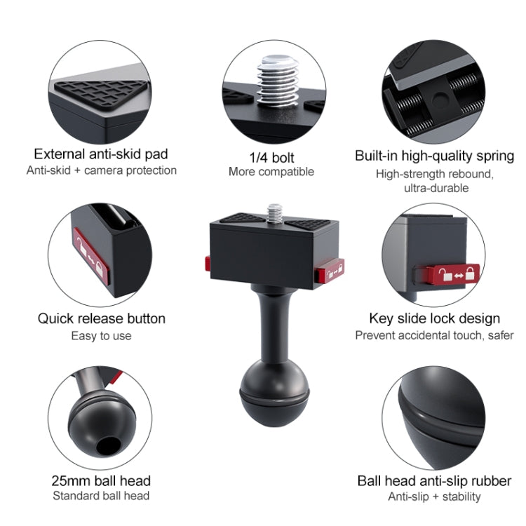Metal Quick Release Base Adapter for GoPro, Insta360, DJI and Other Action Cameras  - Black