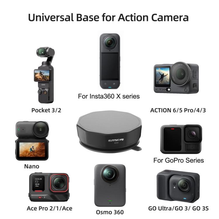Sunnylife Universal Suction Cup Adapter Base Strong Suction Sucker for Action Camera  - Black