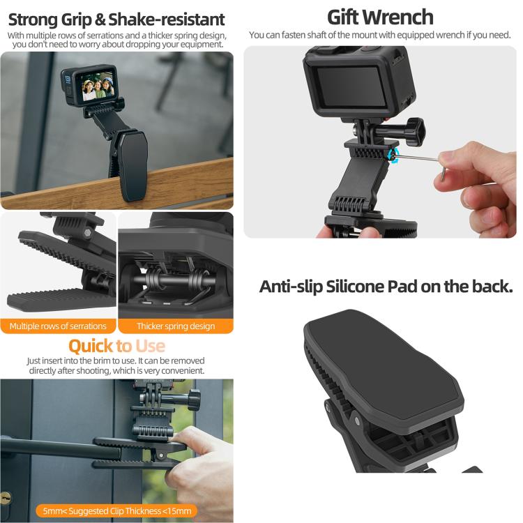 Sunnylife Stretchable Backpack Clip Rotatable Magnetic Mount Action Camera Holder Vlog Mount  - Black