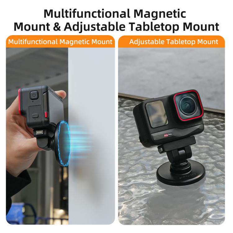 Sunnylife Quick-Release Magnetic Base Mount 1/4 180 Tilt Adjustable Tabletop Base Bracket For Insta360 X4 Air / X5 / Ace / Ace Pro 2 / 1  - Black