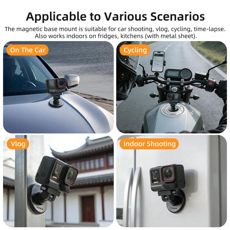 Sunnylife Quick-Release Magnetic Base Mount 1/4 180 Tilt Adjustable Tabletop Base Bracket For Insta360 X4 Air / X5 / Ace / Ace Pro 2 / 1  - Black