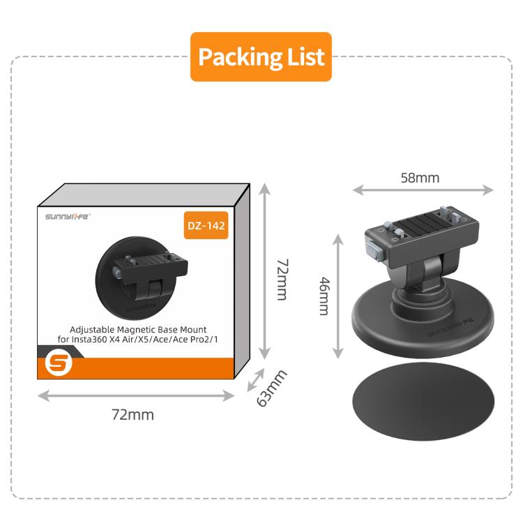 Sunnylife Quick-Release Magnetic Base Mount 1/4 180 Tilt Adjustable Tabletop Base Bracket For Insta360 X4 Air / X5 / Ace / Ace Pro 2 / 1  - Black