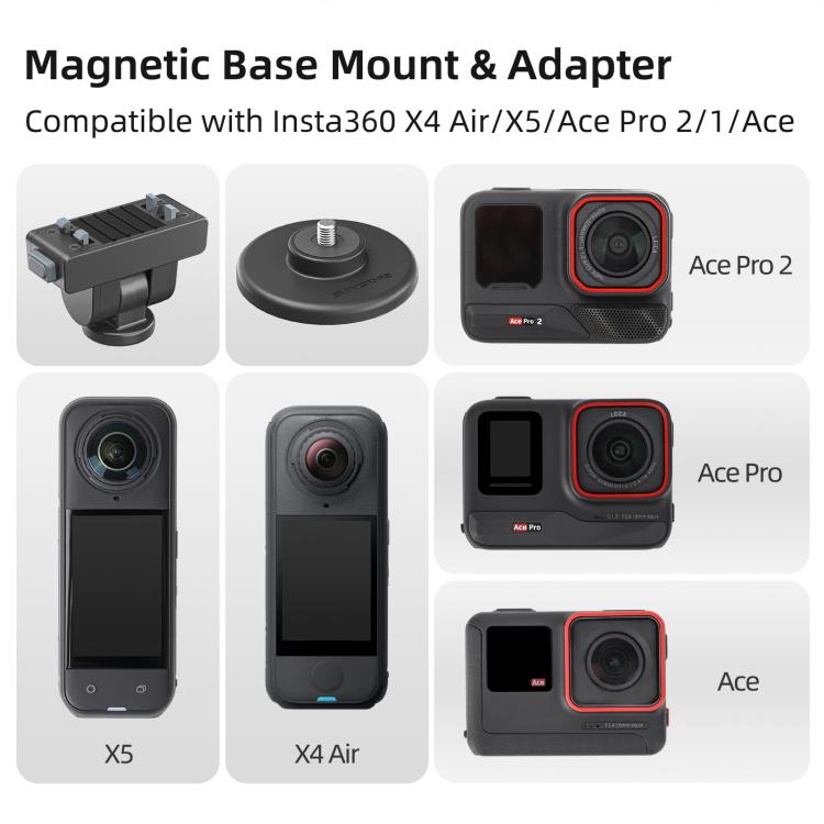 Sunnylife Quick-Release Magnetic Base Mount 1/4 180 Tilt Adjustable Tabletop Base Bracket For Insta360 X4 Air / X5 / Ace / Ace Pro 2 / 1  - Black