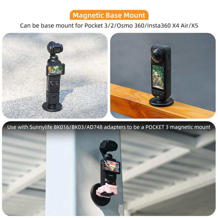 Sunnylife Quick-Release Magnetic Base Mount 1/4 180 Tilt Adjustable Tabletop Base Bracket For Insta360 X4 Air / X5 / Ace / Ace Pro 2 / 1  - Black
