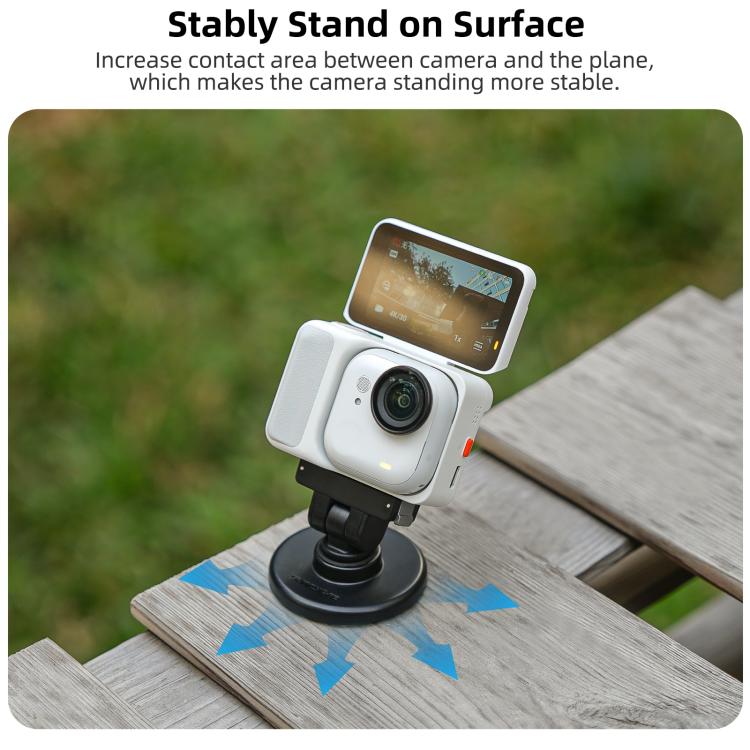 For Insta360 GO Ultra Sunnylife Quick-Release Magnetic Base Mount 1/4 180 Tilt Adjustable Tabletop Base Bracket  - Black