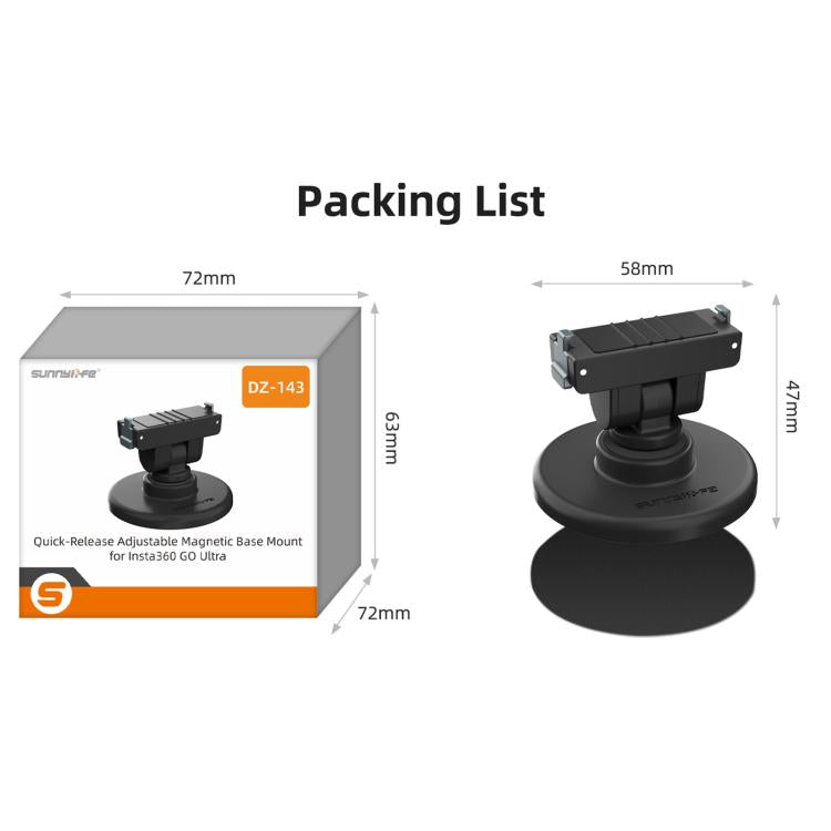 For Insta360 GO Ultra Sunnylife Quick-Release Magnetic Base Mount 1/4 180 Tilt Adjustable Tabletop Base Bracket  - Black