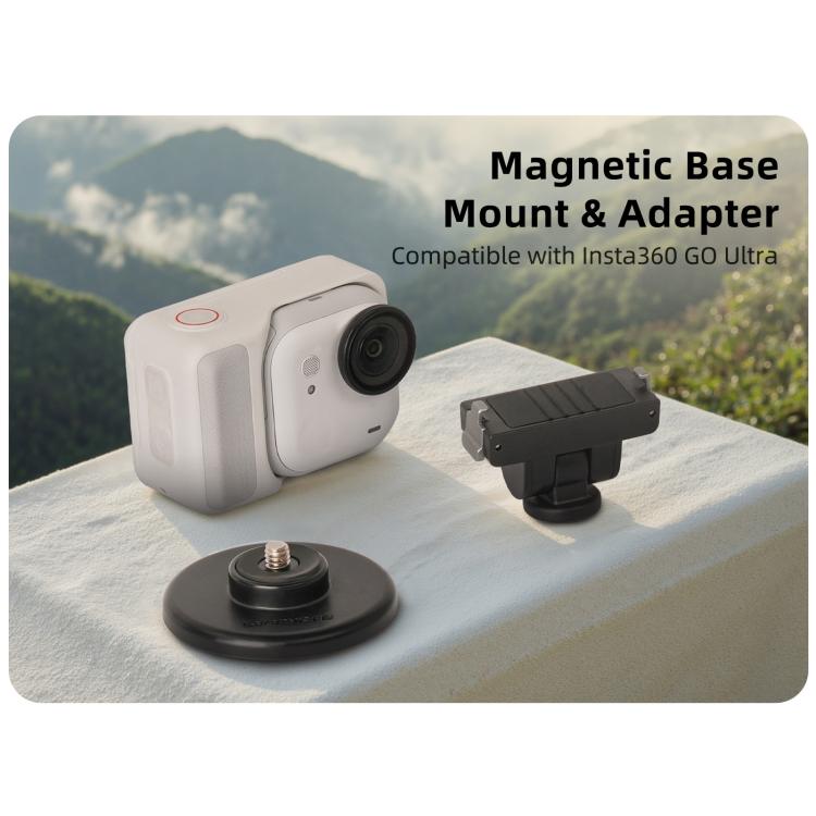 For Insta360 GO Ultra Sunnylife Quick-Release Magnetic Base Mount 1/4 180 Tilt Adjustable Tabletop Base Bracket  - Black