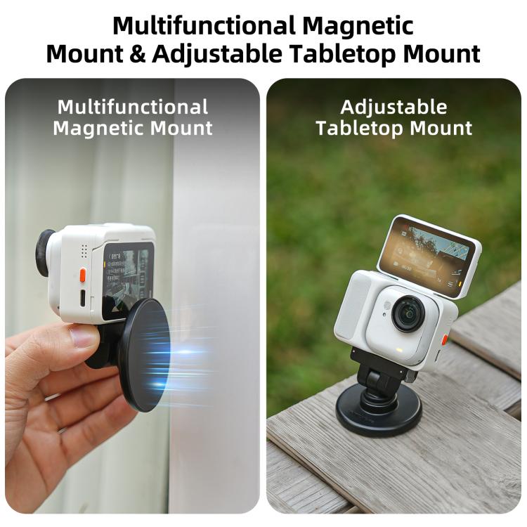 For Insta360 GO Ultra Sunnylife Quick-Release Magnetic Base Mount 1/4 180 Tilt Adjustable Tabletop Base Bracket  - Black