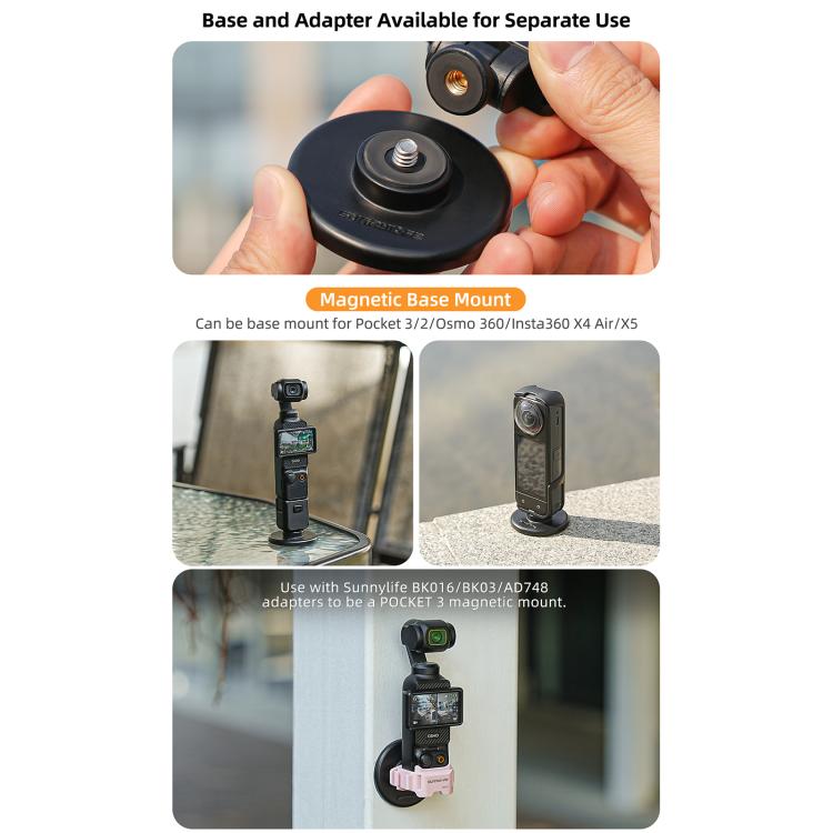 For Insta360 GO Ultra Sunnylife Quick-Release Magnetic Base Mount 1/4 180 Tilt Adjustable Tabletop Base Bracket  - Black