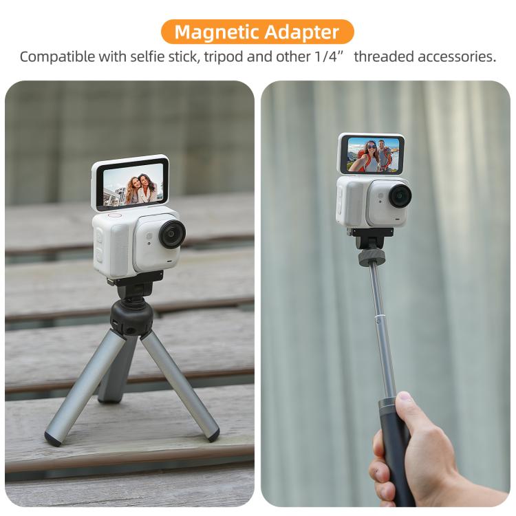 For Insta360 GO Ultra Sunnylife Quick-Release Magnetic Base Mount 1/4 180 Tilt Adjustable Tabletop Base Bracket  - Black