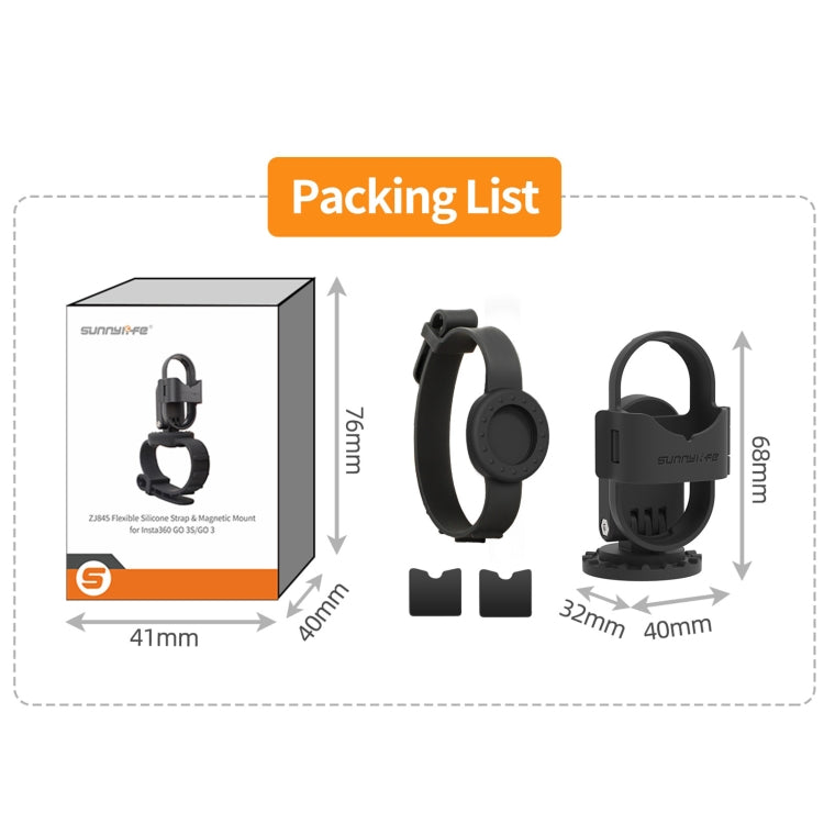 For Insta360 GO 3S / GO 3 Sunnylife Camera Strap Magnetic Mount Drone Mount Silicone Wristband Backpack Stripe  - Black