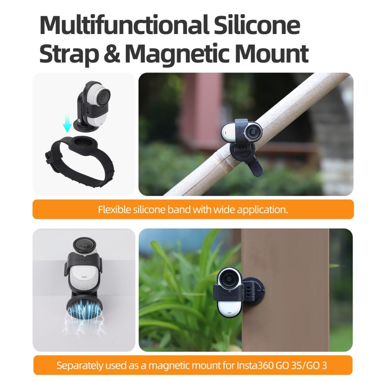 For Insta360 GO 3S / GO 3 Sunnylife Camera Strap Magnetic Mount Drone Mount Silicone Wristband Backpack Stripe  - Black