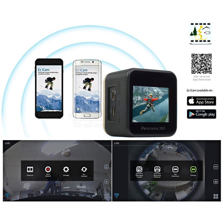 CUBE360S 1.5 inch HD Screen 180 Degrees & 360 Degrees Panorama ARM M926EJ Super Wide Angle Lens, Support 64GB TF Card, 3 Phones Link Synchronously, HDMI Output, Hot Plug