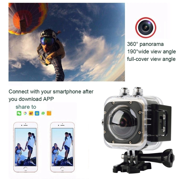 CUBE360S 1.5 inch HD Screen 180 Degrees & 360 Degrees Panorama ARM M926EJ Super Wide Angle Lens, Support 64GB TF Card, 3 Phones Link Synchronously, HDMI Output, Hot Plug