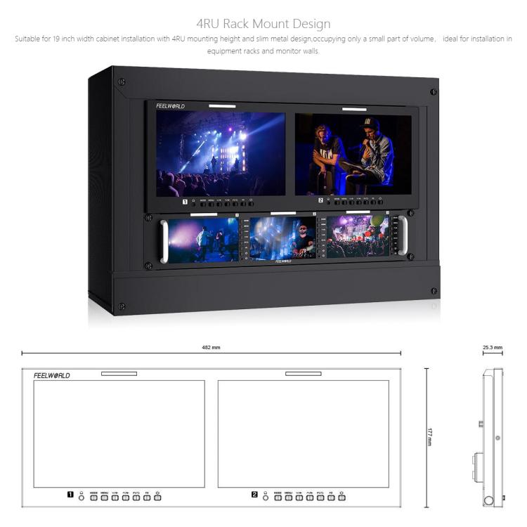 FEELWORLD D101 PLUS Dual 10.1 inch 4RU Rackmount Monitor 4K HDMI SDI 1920 x 1200 IPS Monitor