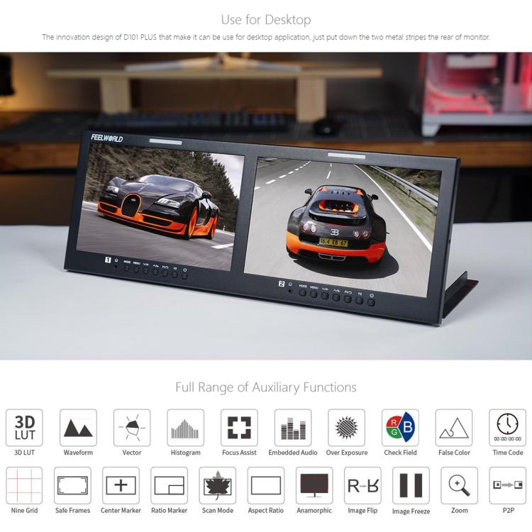 FEELWORLD D101 PLUS Dual 10.1 inch 4RU Rackmount Monitor 4K HDMI SDI 1920 x 1200 IPS Monitor