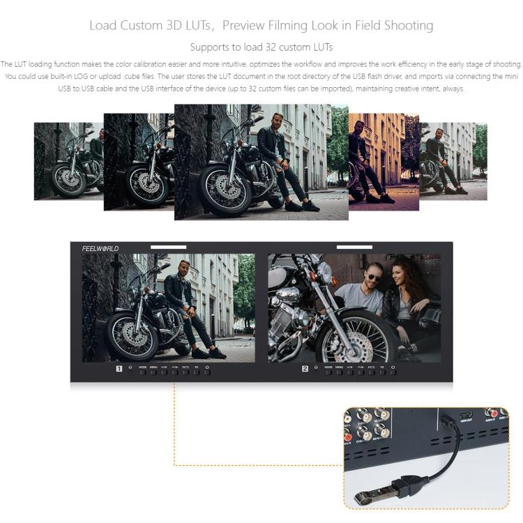 FEELWORLD D101 PLUS Dual 10.1 inch 4RU Rackmount Monitor 4K HDMI SDI 1920 x 1200 IPS Monitor