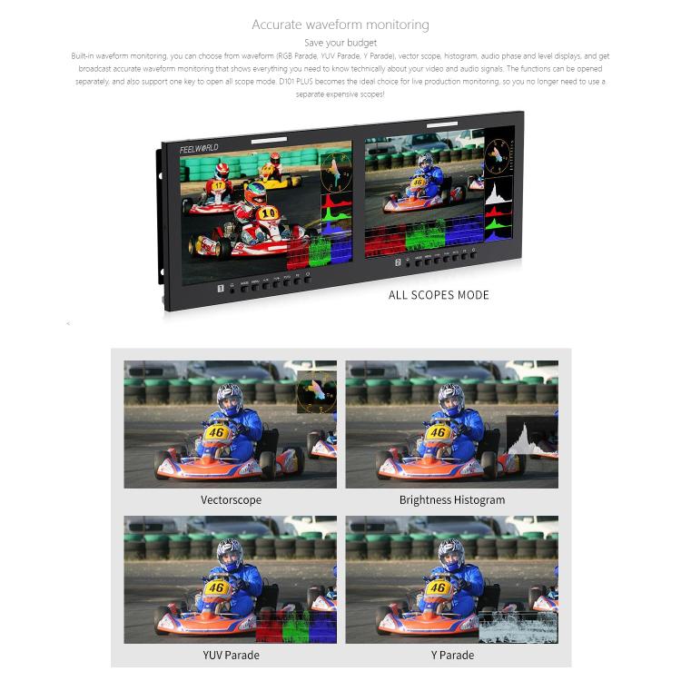 FEELWORLD D101 PLUS Dual 10.1 inch 4RU Rackmount Monitor 4K HDMI SDI 1920 x 1200 IPS Monitor