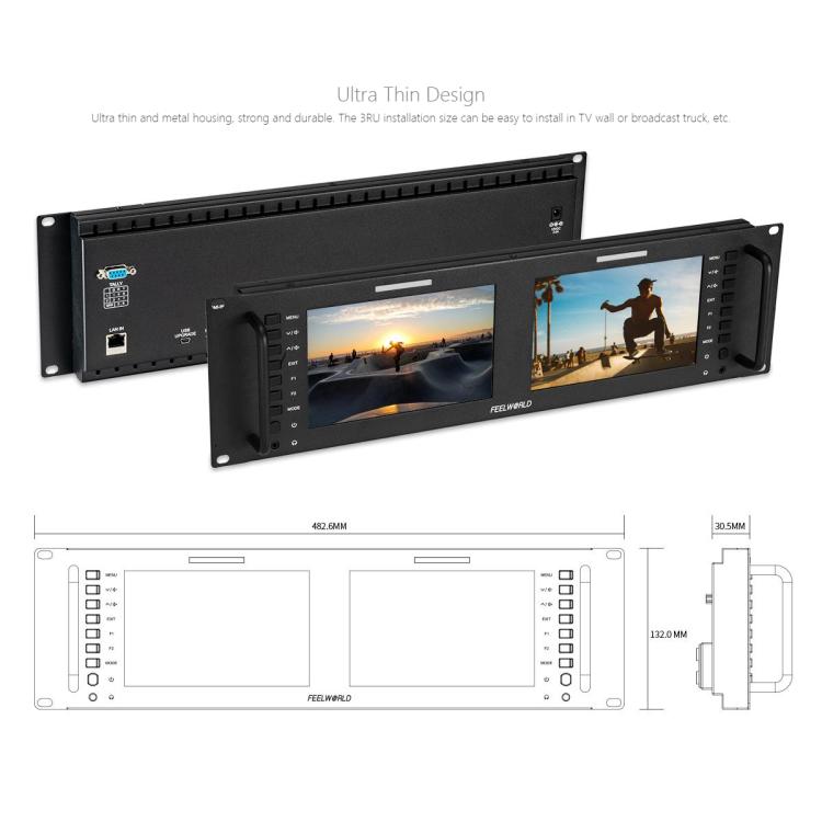 FEELWORLD D71 PLUS Dual 7 inch 3RU Rackmount Monitor 4K HDMI SDI 1920 x 1200 IPS Monitor