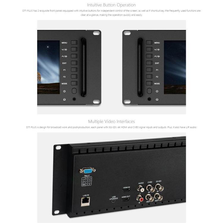 FEELWORLD D71 PLUS Dual 7 inch 3RU Rackmount Monitor 4K HDMI SDI 1920 x 1200 IPS Monitor