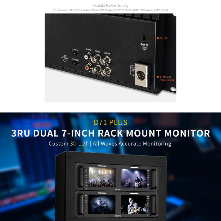 FEELWORLD D71 PLUS Dual 7 inch 3RU Rackmount Monitor 4K HDMI SDI 1920 x 1200 IPS Monitor