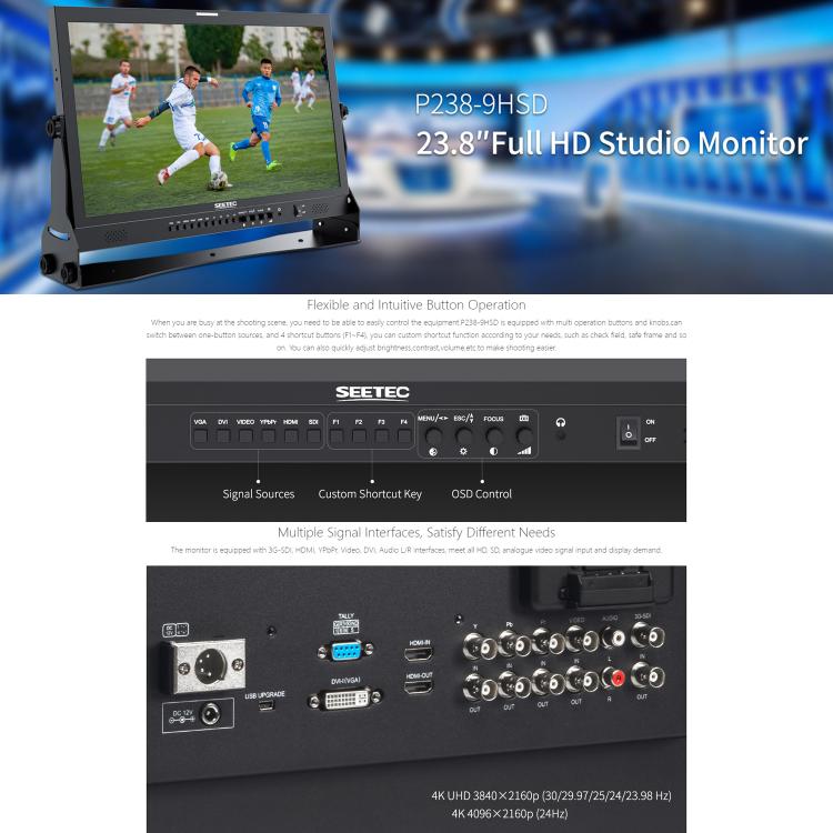 SEETEC P238-9HSD 23.8 inch 3G-SDI 4K HDMI Pro Broadcast LCD Monitor IPS Full HD 1920x1080 Monitor