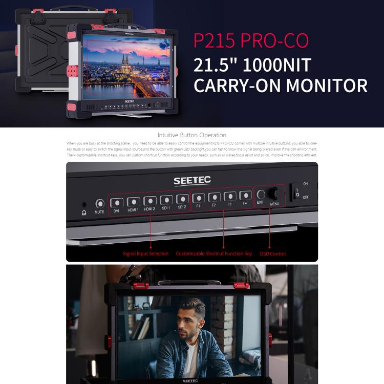 SEETEC P215 PRO-CO 21.5 inch 1000nit High Bright Portable Protective Broadcast Monitor Full HD 1920x1080 Monitor