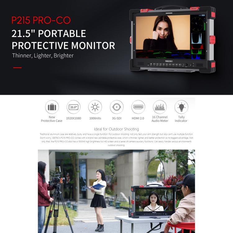 SEETEC P215 PRO-CO 21.5 inch 1000nit High Bright Portable Protective Broadcast Monitor Full HD 1920x1080 Monitor