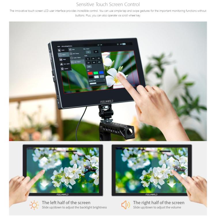 FEELWORLD S10 10.1 inch 12G SDI HDMI2.0 Camera Field Monitor High Brightness 1200nit Touchscreen Monitor  - Black