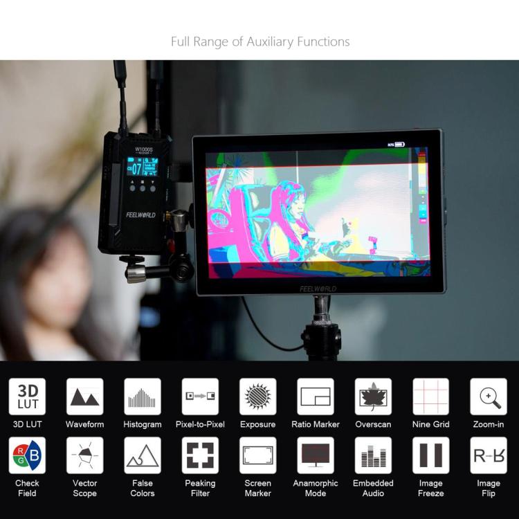 FEELWORLD S10 10.1 inch 12G SDI HDMI2.0 Camera Field Monitor High Brightness 1200nit Touchscreen Monitor  - Black