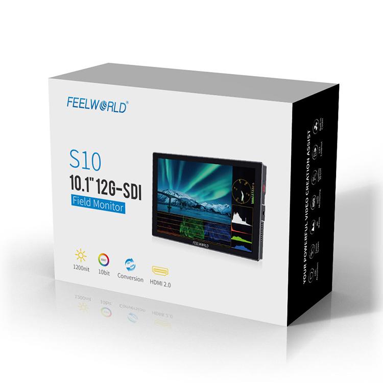 FEELWORLD S10 10.1 inch 12G SDI HDMI2.0 Camera Field Monitor High Brightness 1200nit Touchscreen Monitor  - Black