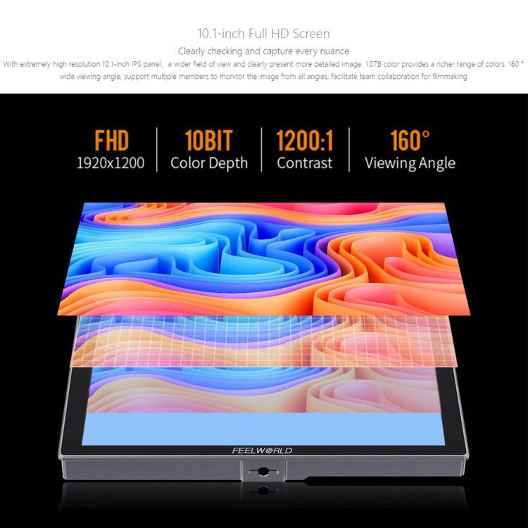 FEELWORLD S10 10.1 inch 12G SDI HDMI2.0 Camera Field Monitor High Brightness 1200nit Touchscreen Monitor  - Black