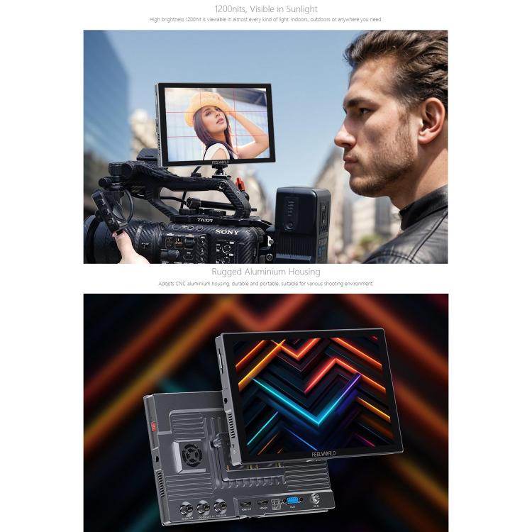 FEELWORLD S10 10.1 inch 12G SDI HDMI2.0 Camera Field Monitor High Brightness 1200nit Touchscreen Monitor  - Black