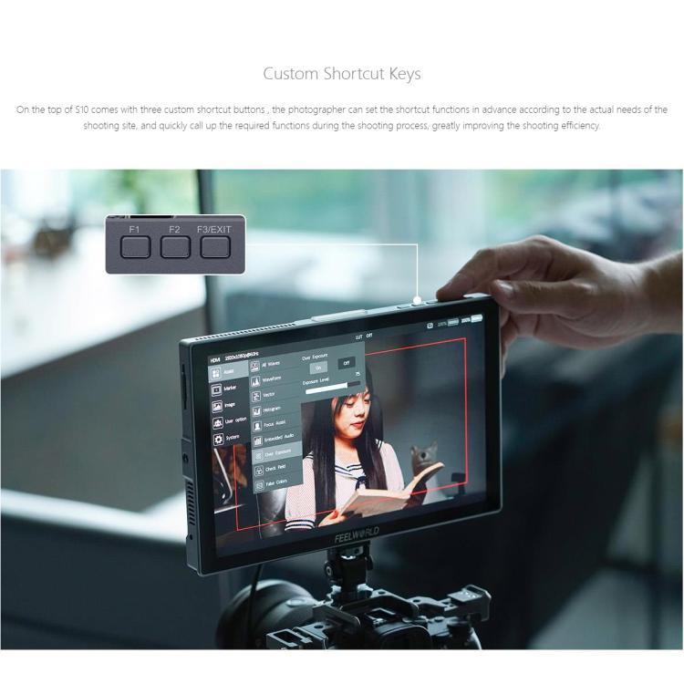 FEELWORLD S10 10.1 inch 12G SDI HDMI2.0 Camera Field Monitor High Brightness 1200nit Touchscreen Monitor  - Black