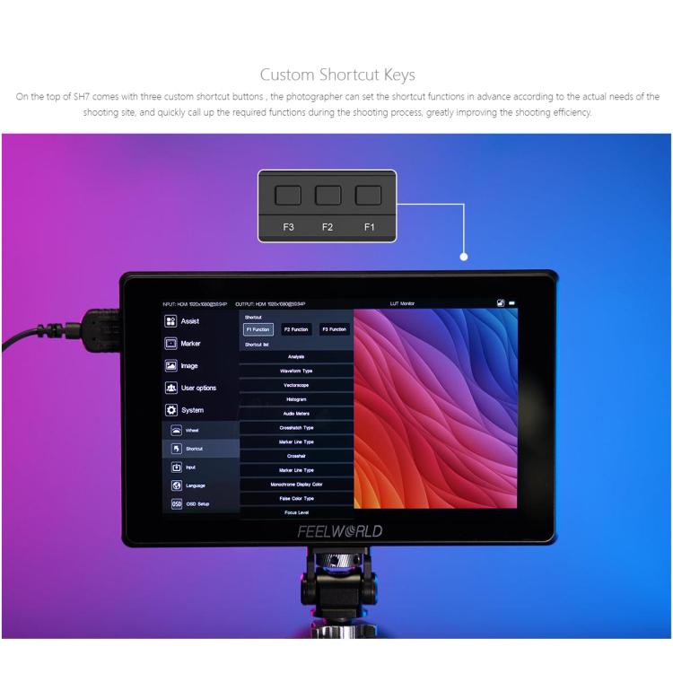 FEELWORLD SH7 7 inch Ultra Bright 2200nit On-camera Monitor SDI HDMI Cross Conversion Monitor  - Black
