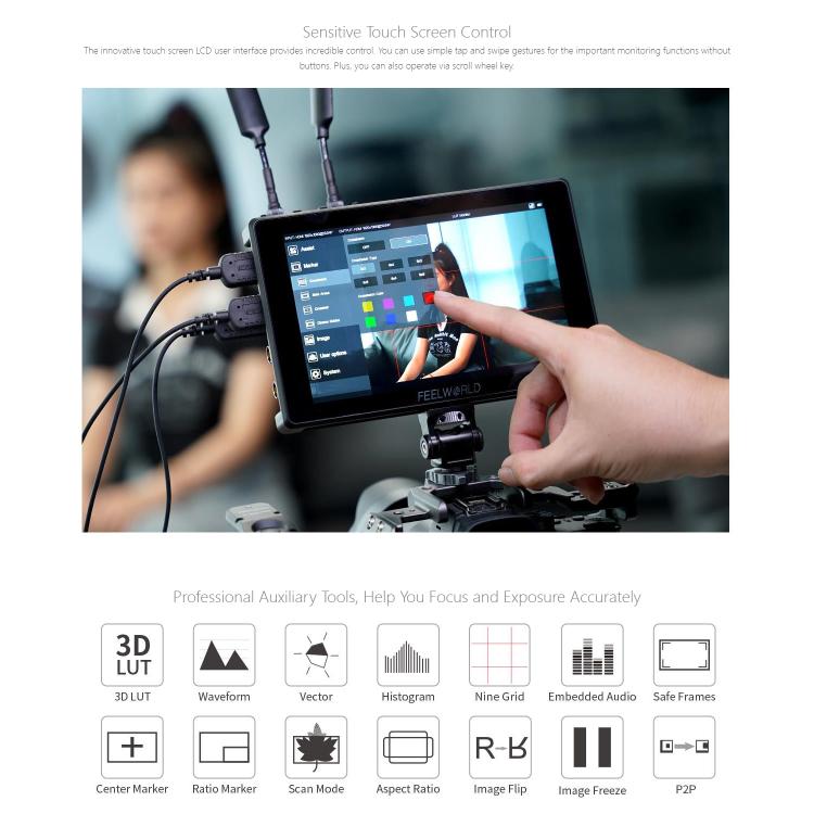 FEELWORLD SH7 7 inch Ultra Bright 2200nit On-camera Monitor SDI HDMI Cross Conversion Monitor  - Black