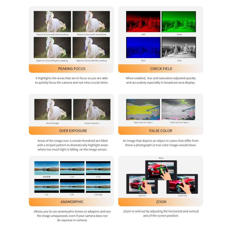 FEELWORLD SH7 7 inch Ultra Bright 2200nit On-camera Monitor SDI HDMI Cross Conversion Monitor  - Black