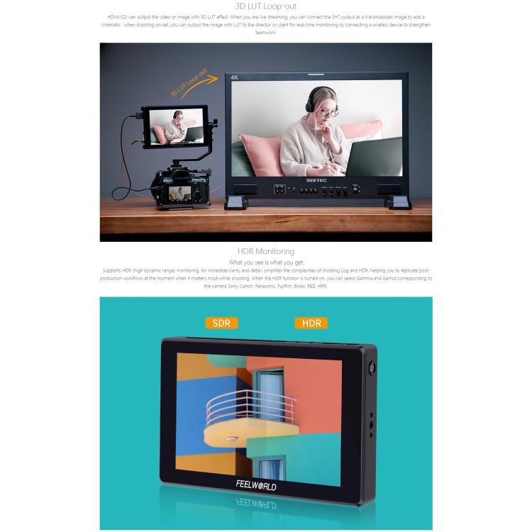 FEELWORLD SH7 7 inch Ultra Bright 2200nit On-camera Monitor SDI HDMI Cross Conversion Monitor  - Black